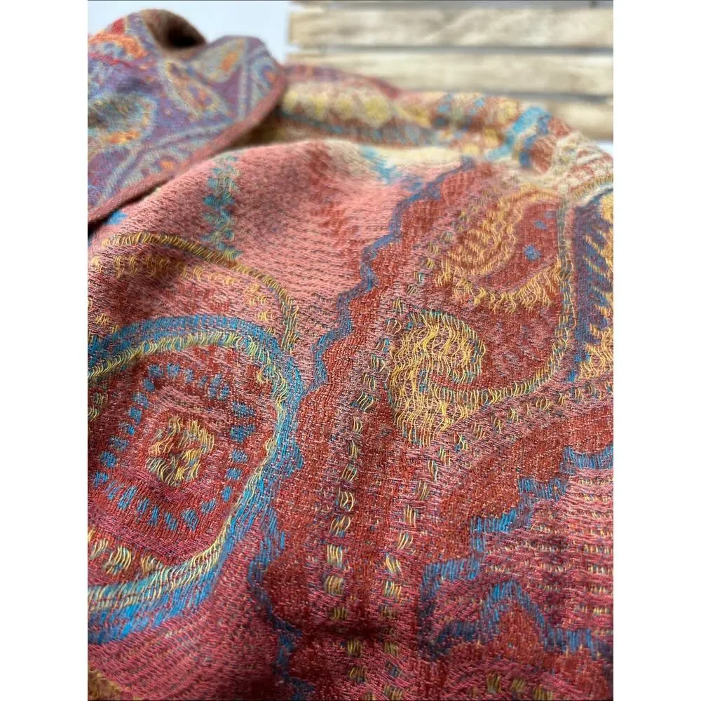 Pashmina Rust & Teal paisley woven shawl scarf
